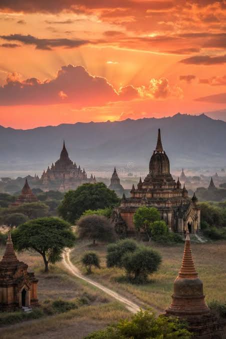 Sunset over the ancient temples of Bagan, Myanmar